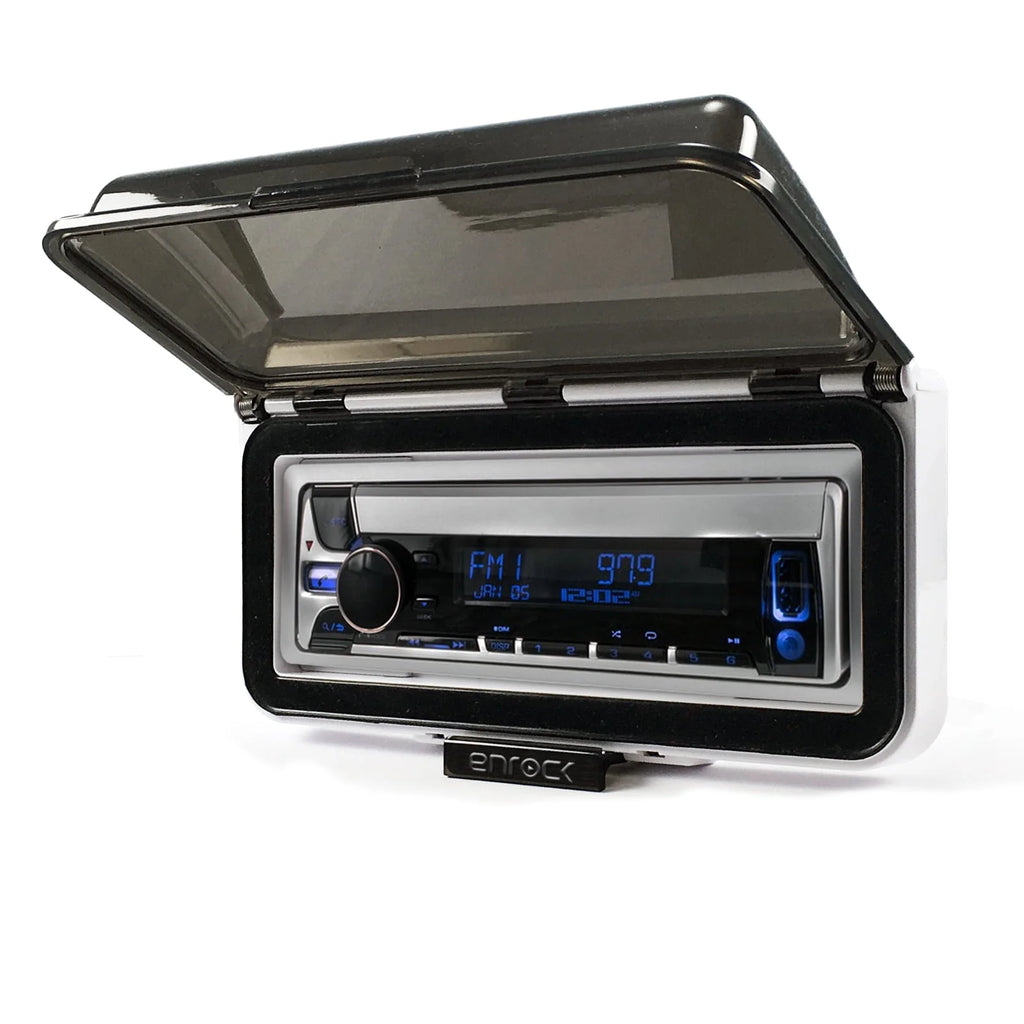 Single DIN Marine Bluetooth AM/FM Radio Stereo Receiver with Dash Protector and Antenna A443702