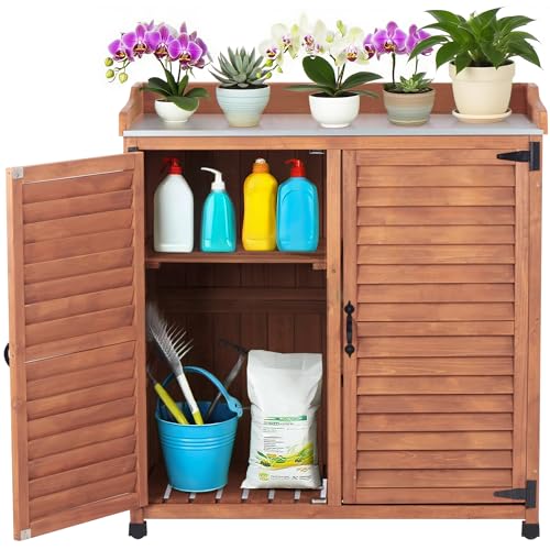 Waterproof Wooden Potting Bench with Metal Work Top B949