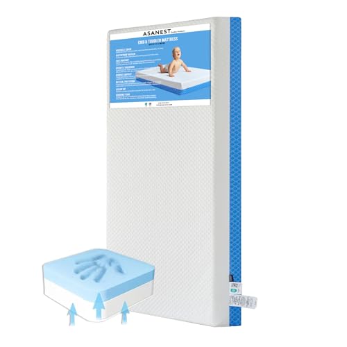 Baby Crib Mattress with Removable Outer Cover, White & Blue L185905