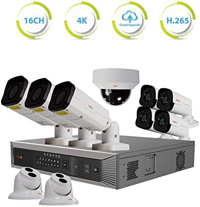 16Ch 4TB HDD IP NVR Video Surveillance System with 12x 4MP Bullet Camera and 4x 4MP Turret Cameras T483