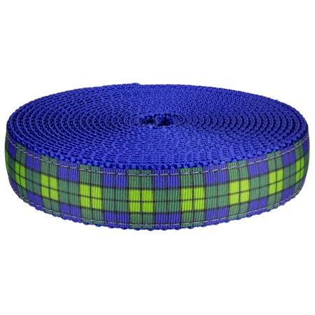 3/4 inch Blue and Green Plaid Nylon Webbing, 50 Yards B371