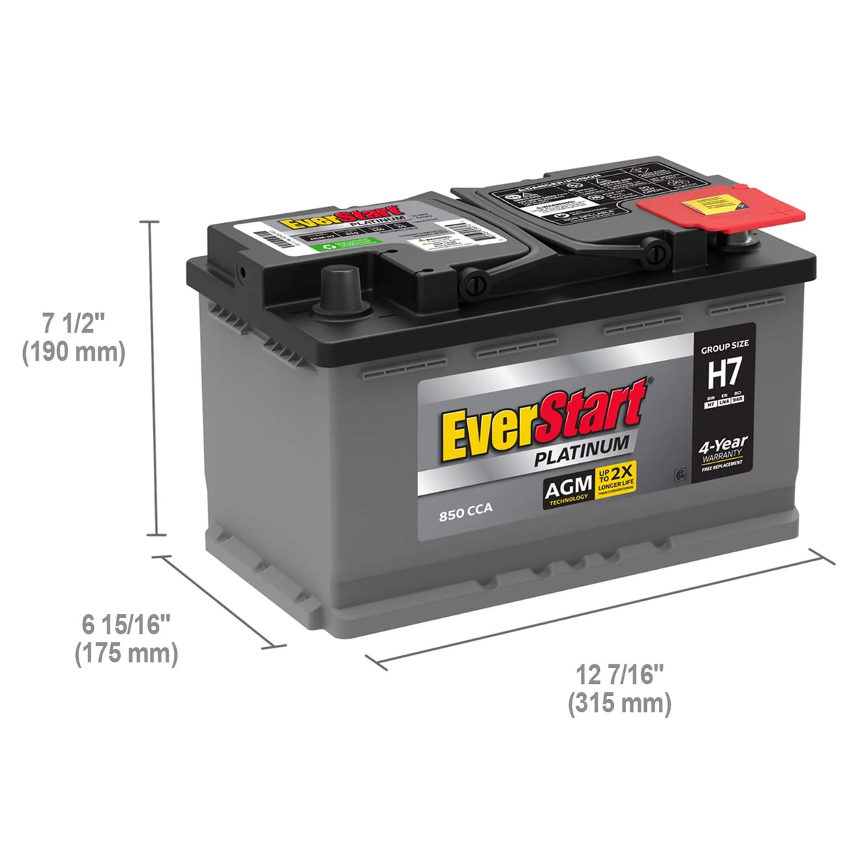 AGM Automotive Battery Group Size H7 12 Volt 800 CCA T692281