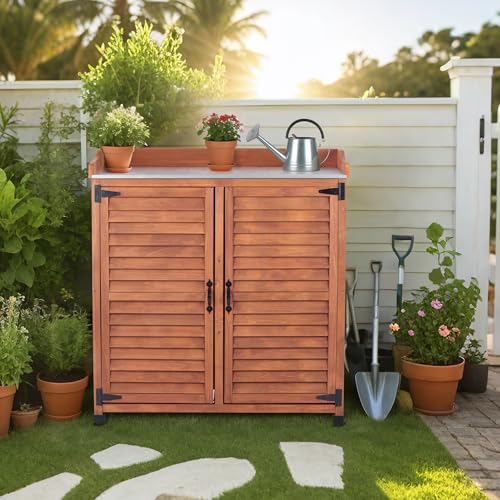 Waterproof Wooden Potting Bench with Metal Work Top B949