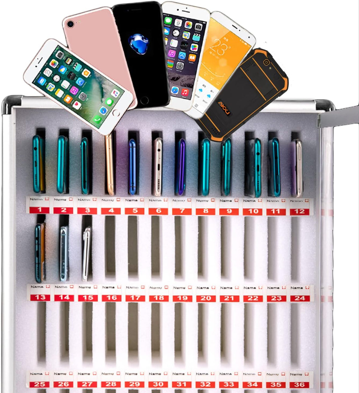 60 Slots Aluminum Alloy Cell Phones Storage Cabinet with Lock O13751