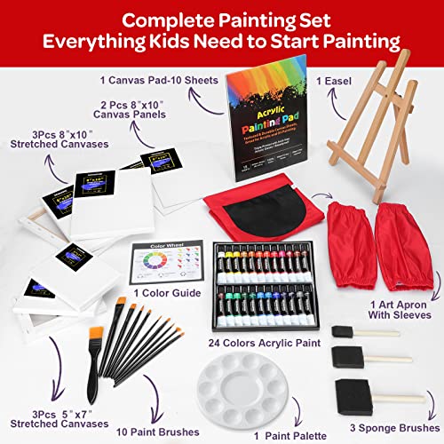 59pcs Acrylic Paint Set with 24 Non-Toxic Paints, Easel, Brushes, Canvas T430552
