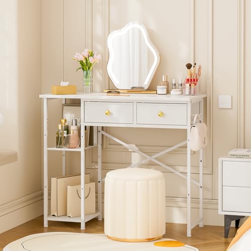 White Vanity Desk with 2 Fabric Drawers U1516
