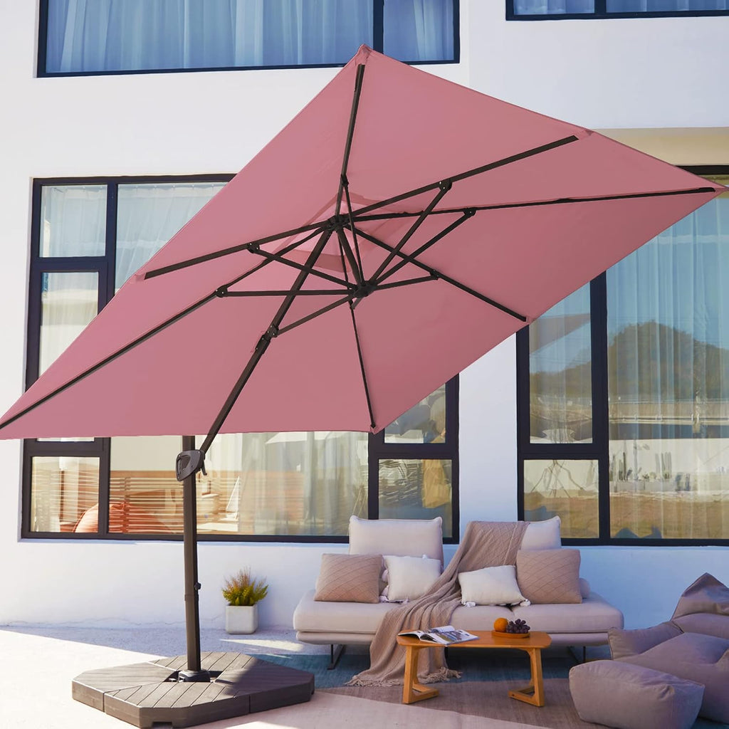Beige 9x9 FT Square Cantilever Patio Umbrella with Aluminum Frame K31409