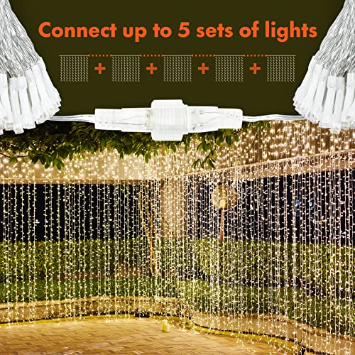 300 LED Curtain String Lights 8 Modes Warm White S7154