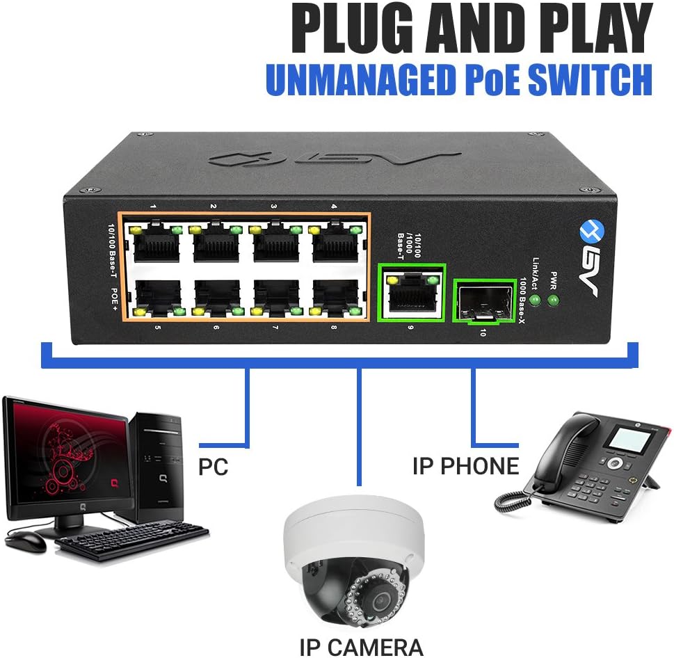 10 Port PoE+ Industrial DIN Rail Switch with Gigabit Ethernet & SFP Uplink X2023