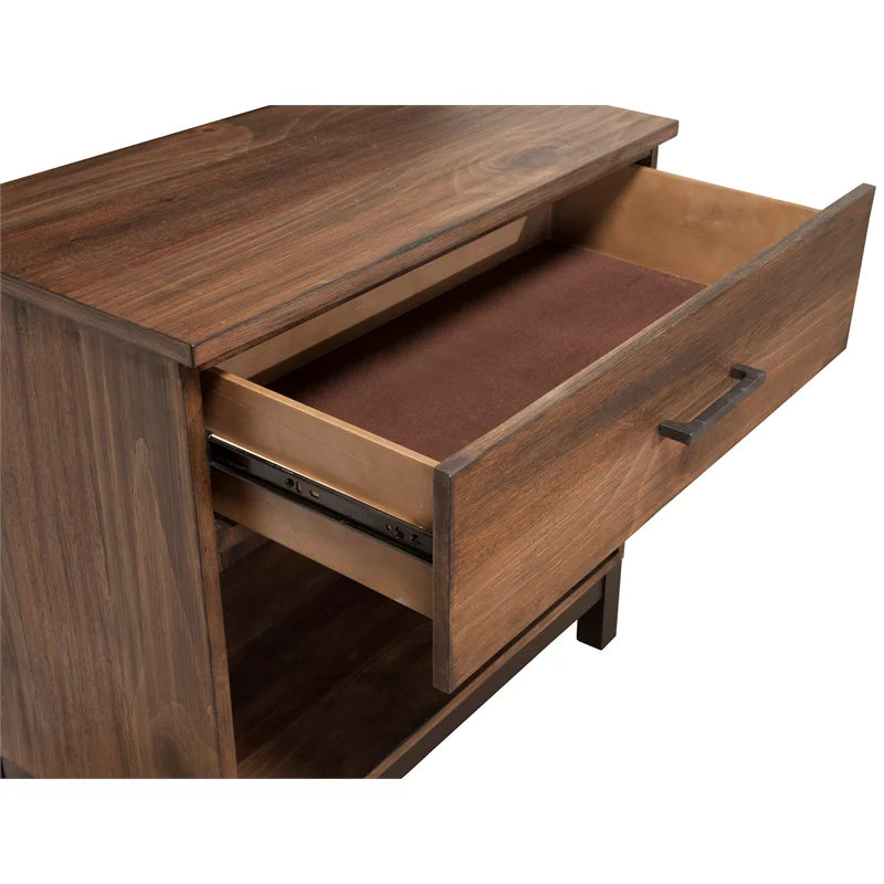 2 Piece Bedroom Set with Two 1 Drawer Wood Nightstands in Rustic Pine A2311