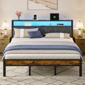 Queen Size Platform Bed Frame with Storage Headboard and Charging Station N473935