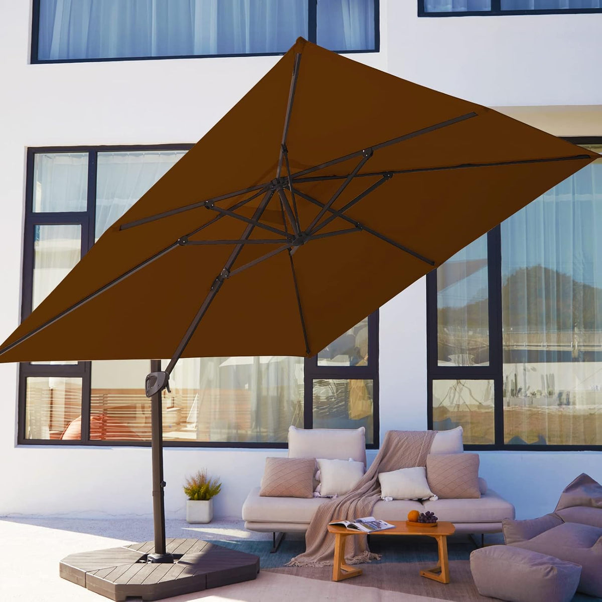 Beige 9x9 FT Square Cantilever Patio Umbrella with Aluminum Frame K31409