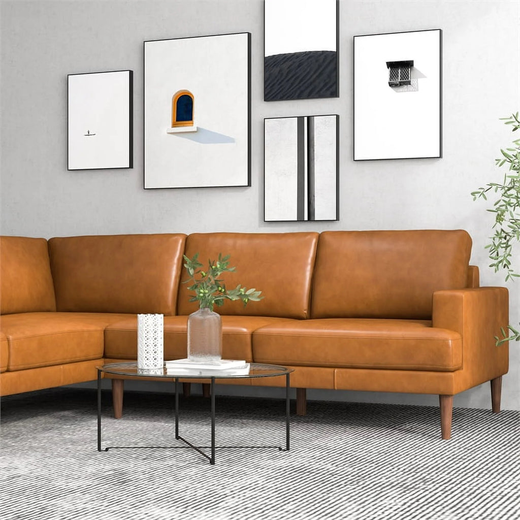 Cognac Tan Genuine Leather Corner Sectional Couch H704
