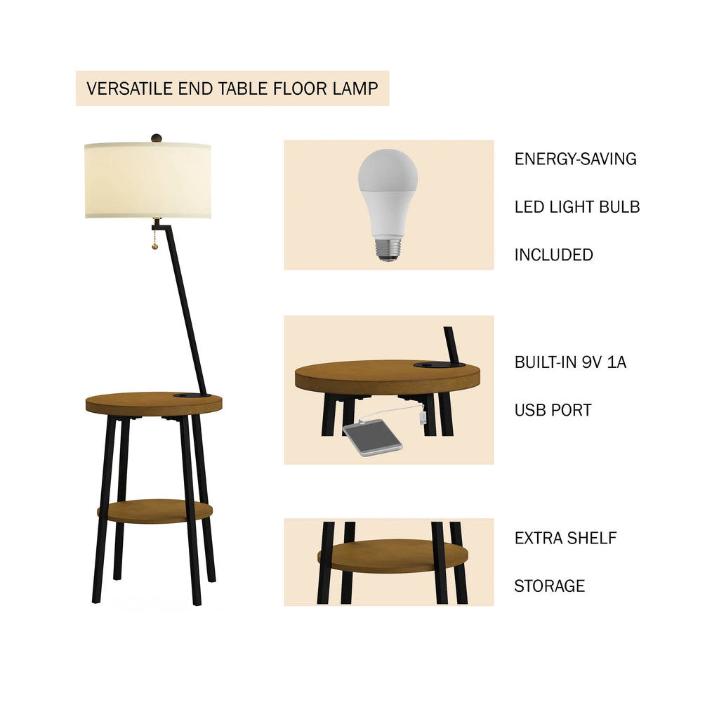 58-inch Floor Lamp with Table and USB Charging Port with Drum Shade K546471