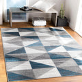 Sky Blue Navy Grey White Square Area Rug P928126