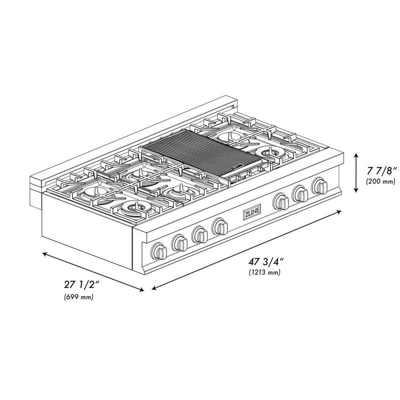 48 in. 7 Burner Gas Cooktop with Champagne Bronze Knobs in Stainless Steel B19036