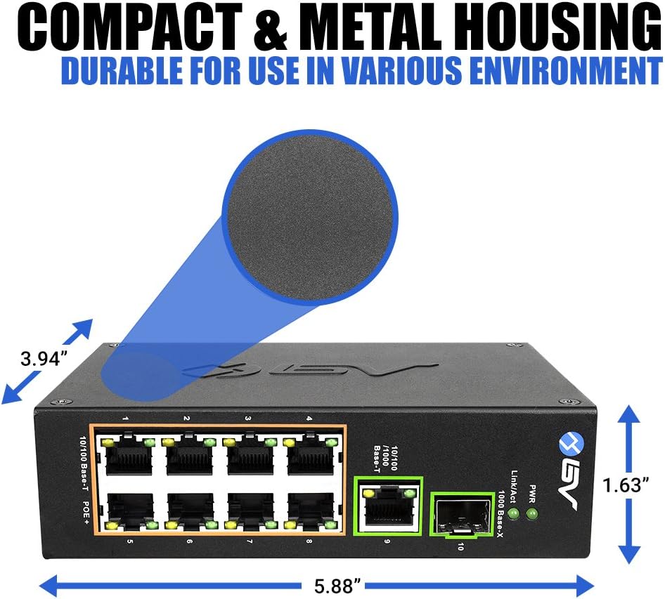 10 Port PoE+ Industrial DIN Rail Switch with Gigabit Ethernet & SFP Uplink X2023