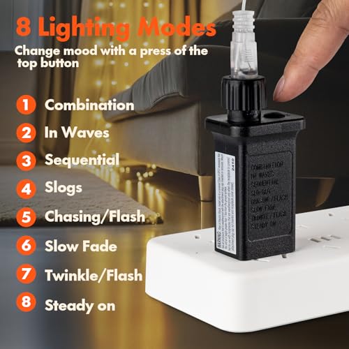 300 LED Curtain String Lights 8 Modes Warm White S7154