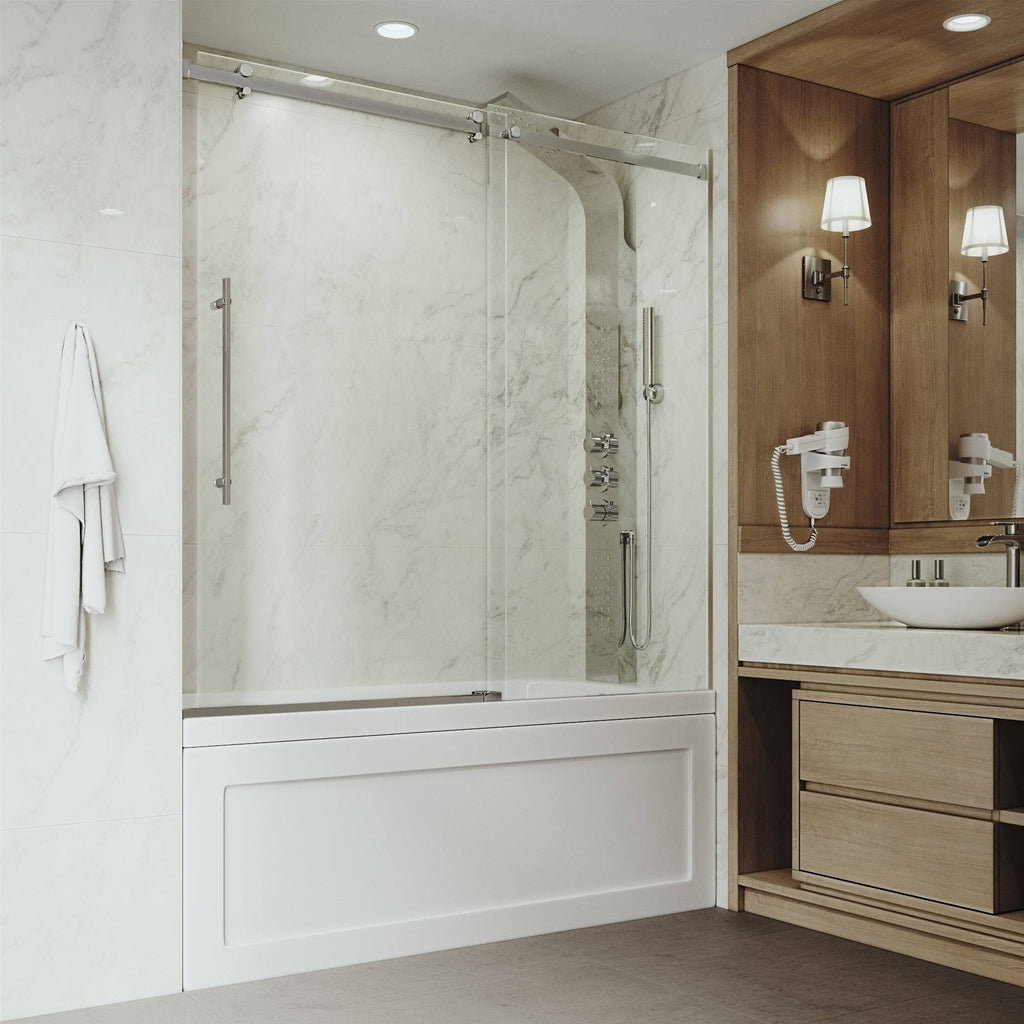 Adjustable Frameless Sliding Tub Door in Stainless Steel W103