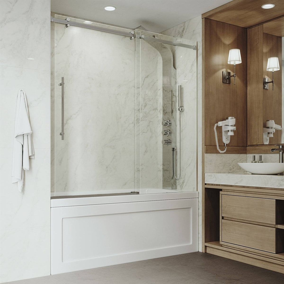 Adjustable Frameless Sliding Tub Door in Stainless Steel W103