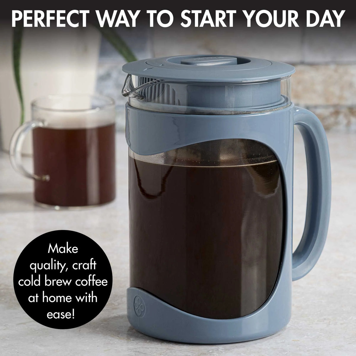 Glass Cold Brew Iced Coffee Maker with Mesh Filter, 1.6 Quarts, Blue L43020
