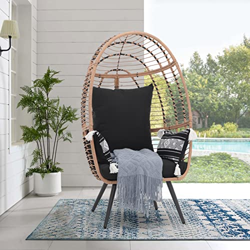Oversized Wicker Egg Chair with Stand and Cushions N365
