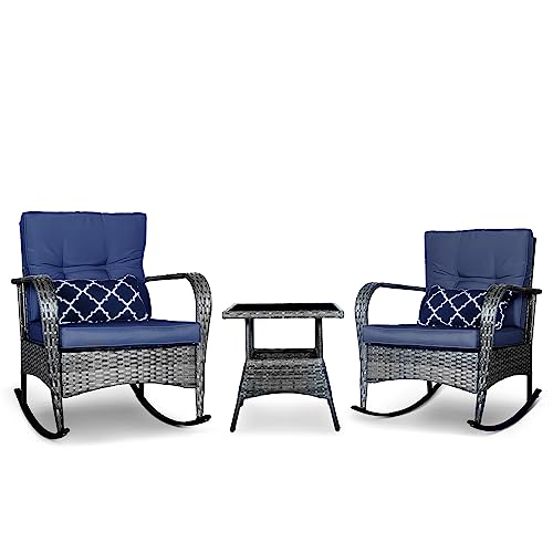 3 PCS Outdoor Rocking Chair Set with Cushions & Coffee Table B457