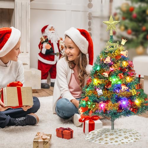 24" Tabletop Artificial Christmas Tree with Ornaments & LED String Lights G4165