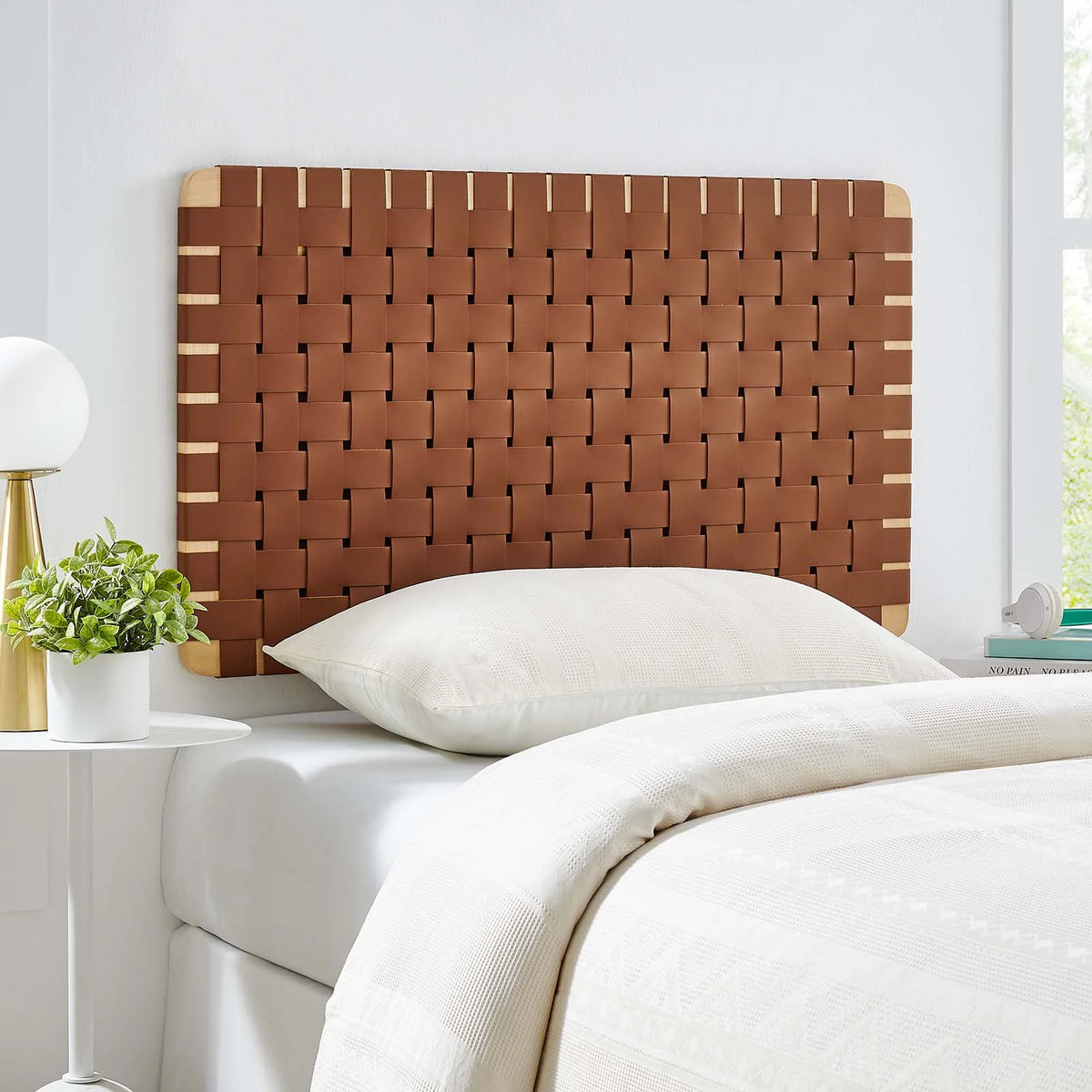 Natural Brown Twin Vegan Leather Headboard G656