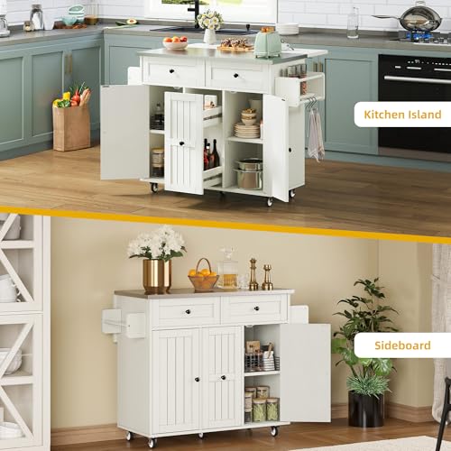 Black Kitchen Island on Wheels with Drop Leaf and Storage Cabinets S971402