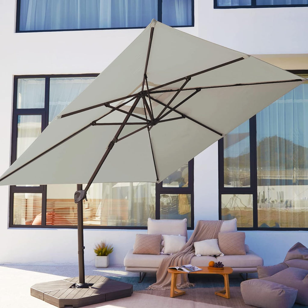 Beige 9x9 FT Square Cantilever Patio Umbrella with Aluminum Frame K31409
