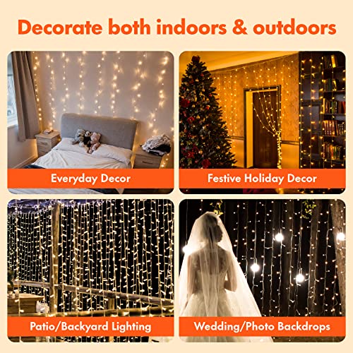 300 LED Curtain String Lights 8 Modes Warm White S7154