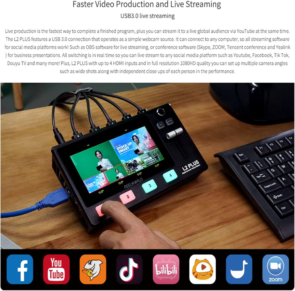 5.5 LCD Touch Screen Multi-Camera Video Mixer Switcher T815798