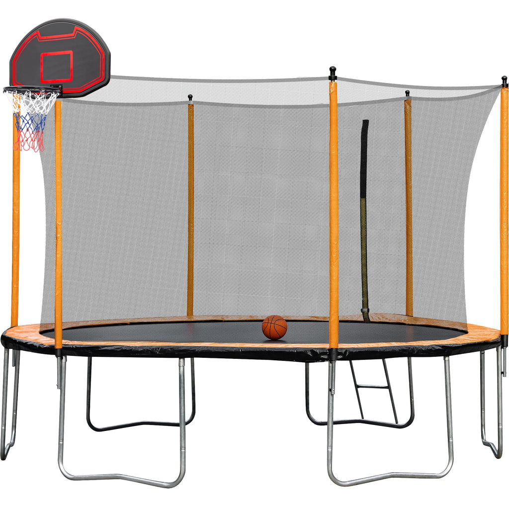 Orange 15FT Trampoline with Basketball Hoop and Ladder A220172