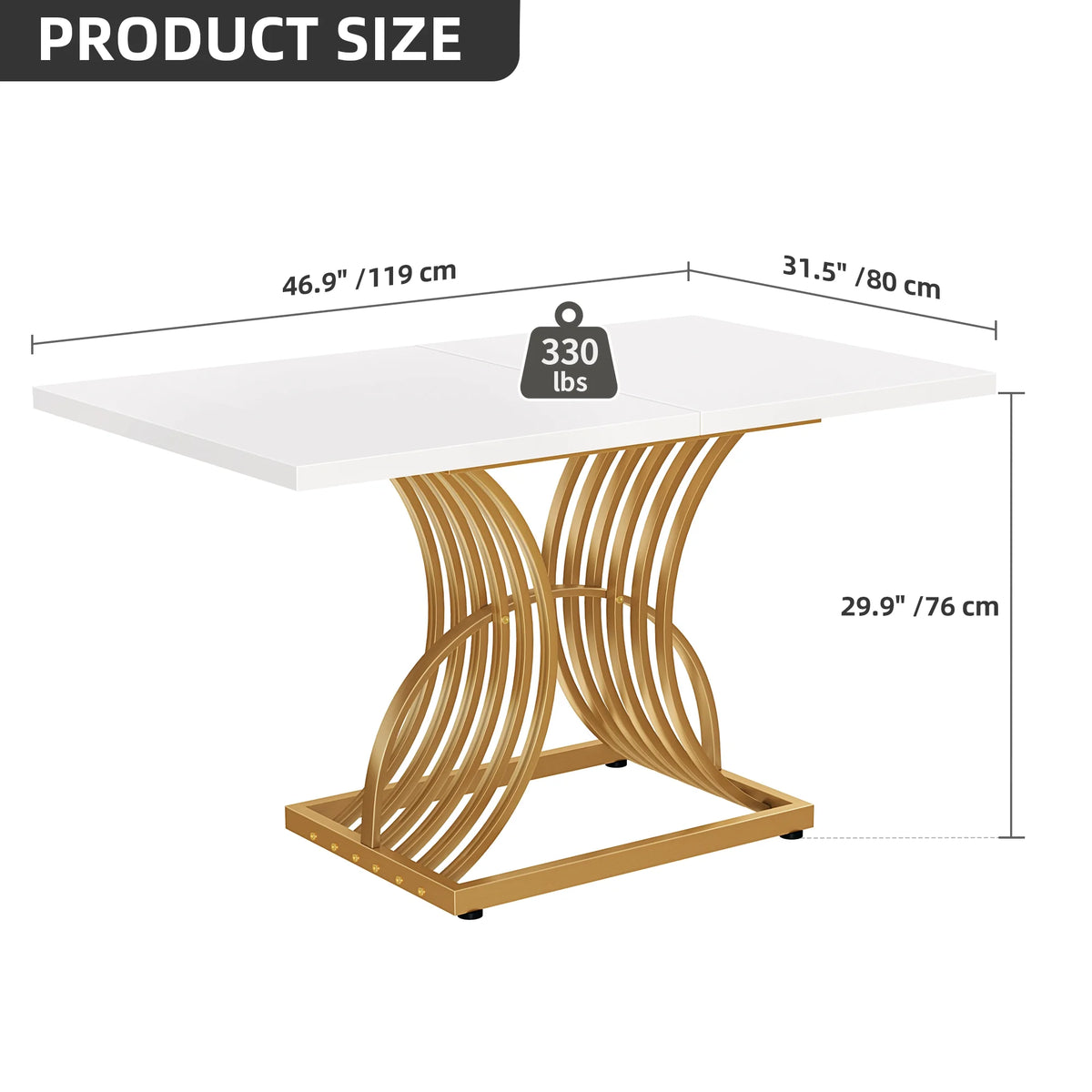 46.9" Gold Rectangular Dining Table P585