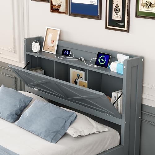 White Twin Size Wood Captain Platform Bed with Bookcase Headboard G54480