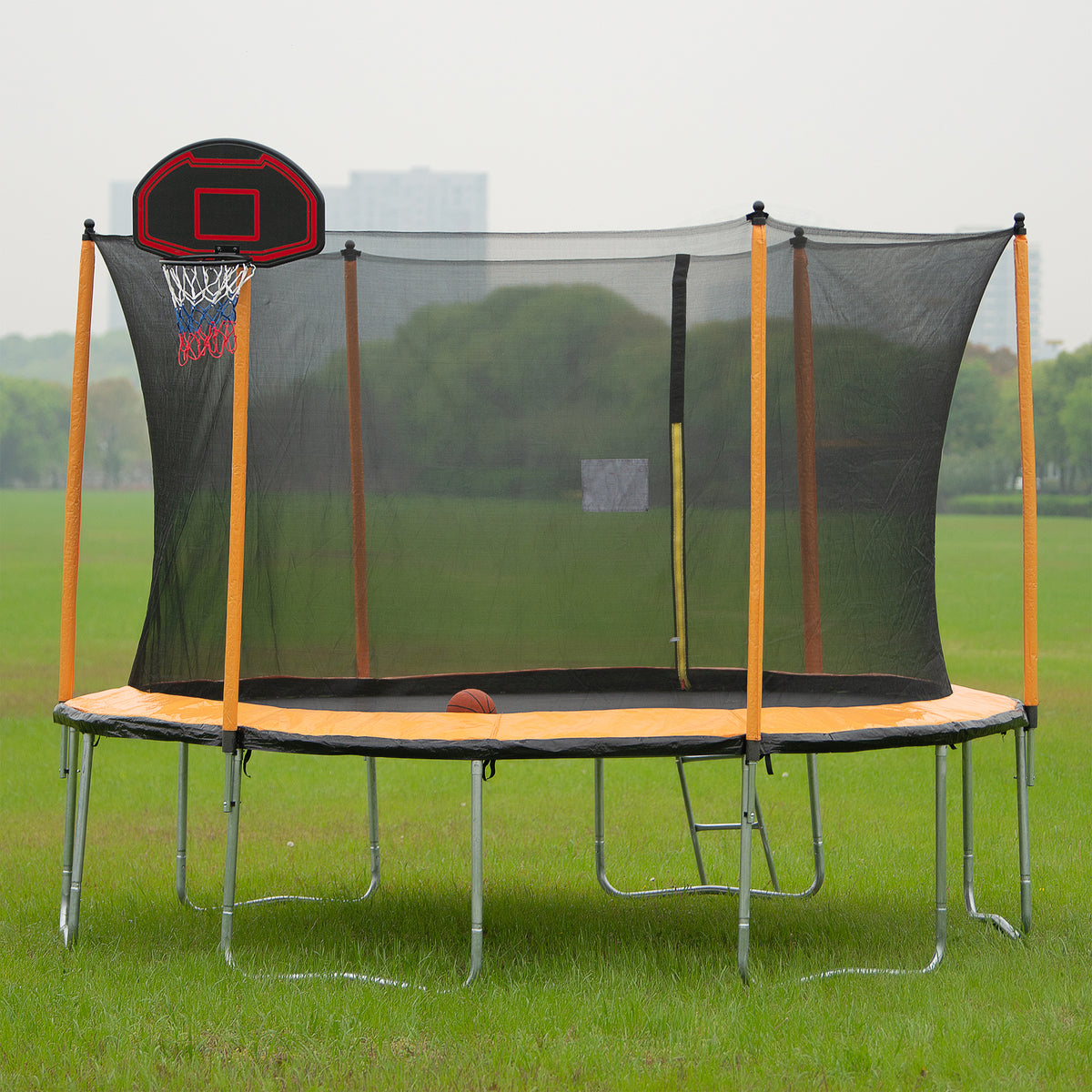 Orange 15FT Trampoline with Basketball Hoop and Ladder A220172